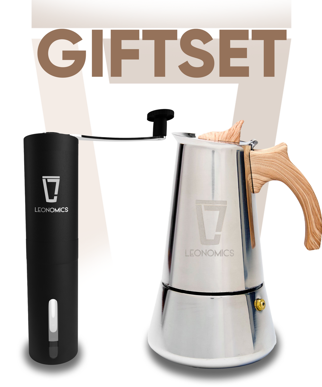 Leonomics Giftset - Handmatige koffiemolen (klein) & Moka pot